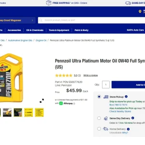 NAPA Pennz Ultra Plat 0w40.webp